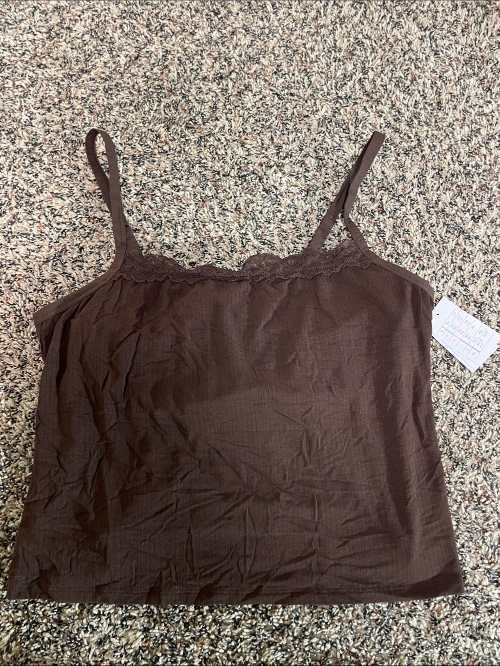 Auden Brown Lace-Trim Camisole Soft Stretch Cropped Var Sizes | NEW